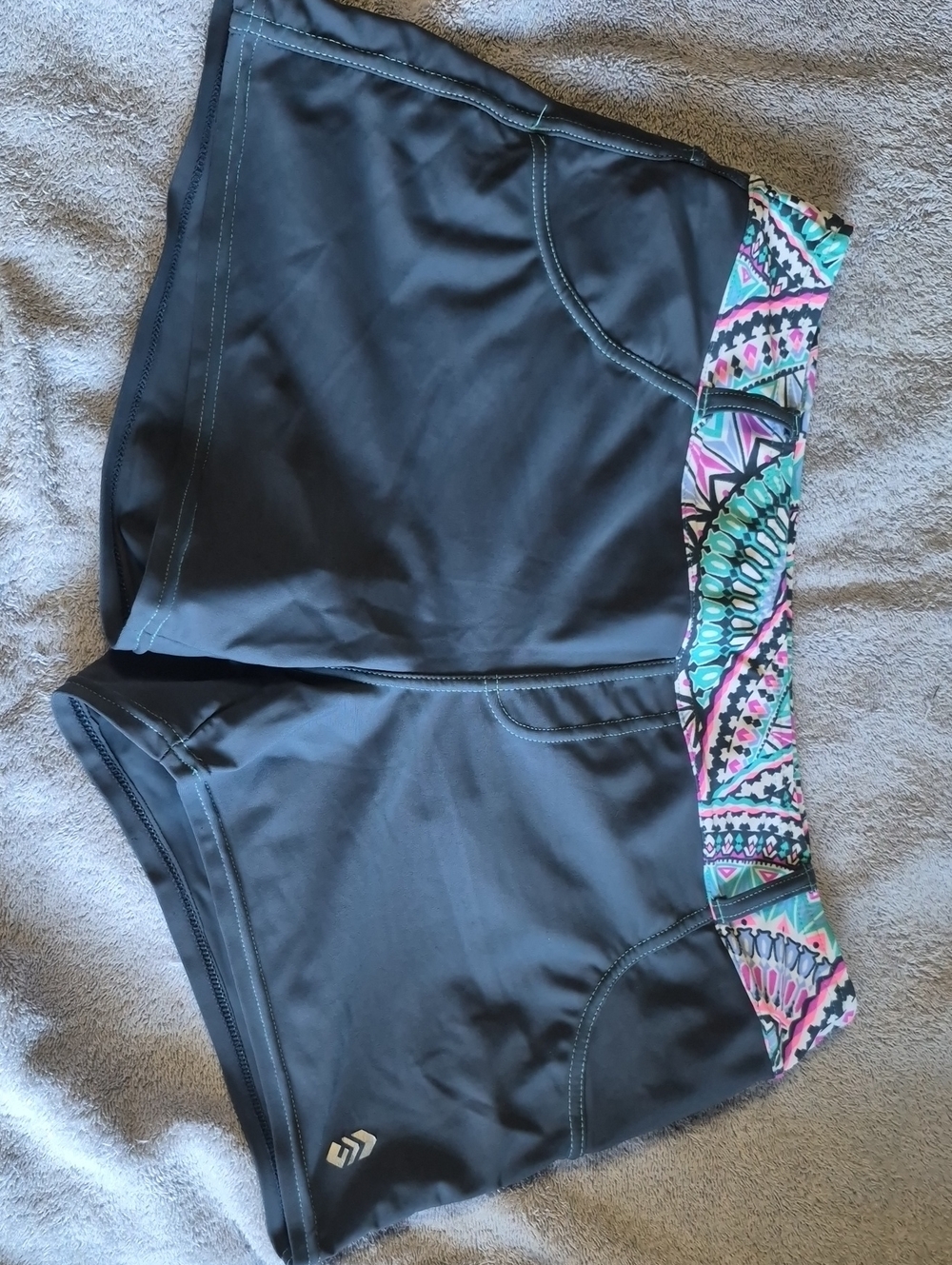 Free Country Teal Swim Bottoms with Pink & Black Geometric Trim